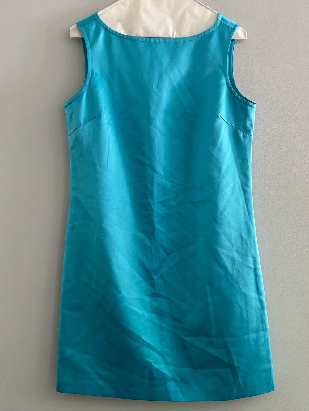 VTG Andrea Jovine Turquoise Sleeveless Shift Dress Size 8 Boat Neck Mini Mod
